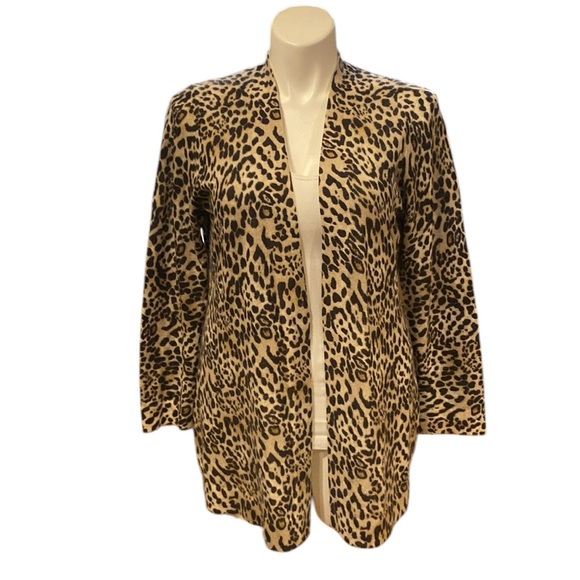 Cashmere by Charter Club 100% Cashmere Open Front Leopard Print Cardigan Size XL - Picture 1 of 8